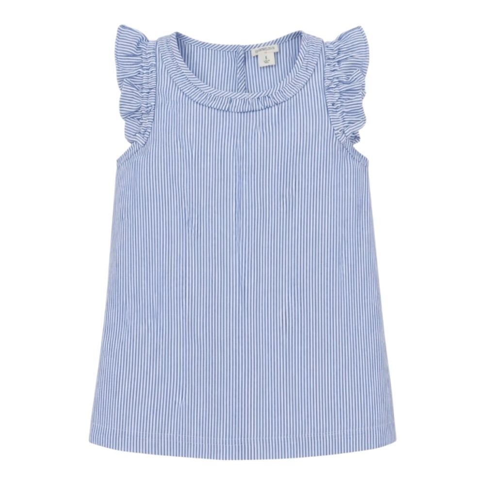 Crewcuts J Crew Seersucker Blue White Striped Ruffle Tank Top Shirt Girls 8